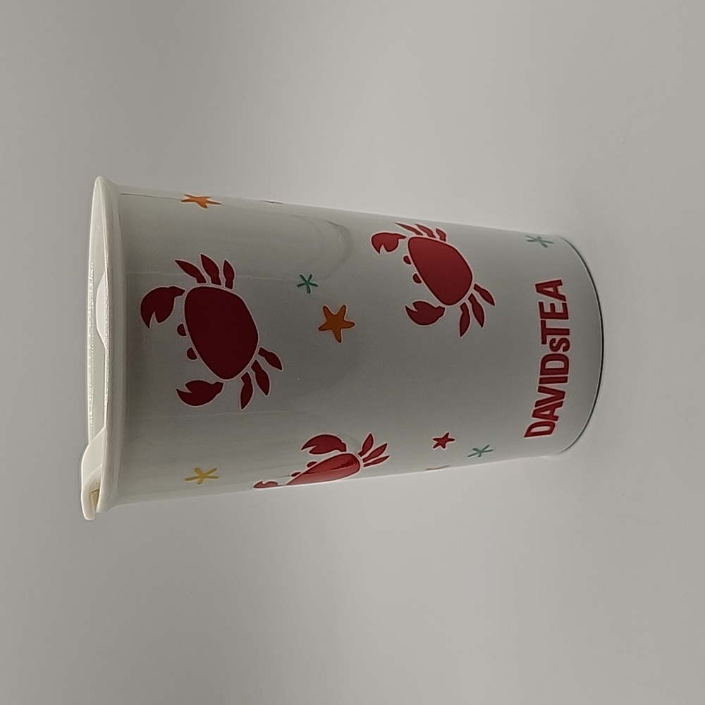 Davids Tea Iconic Ceramic Travel Mug Tumbler 10oz White Crab with Lid